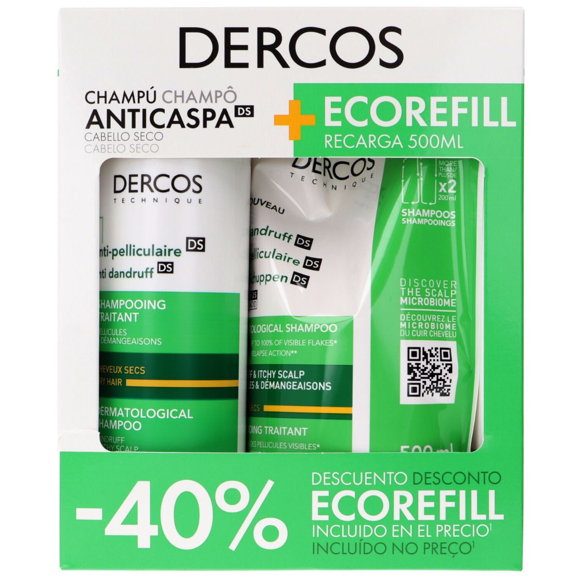 Imagen de DERCOS CHAMPU ANTICASPA SECA+ECOREFILL RECARGA 500ML